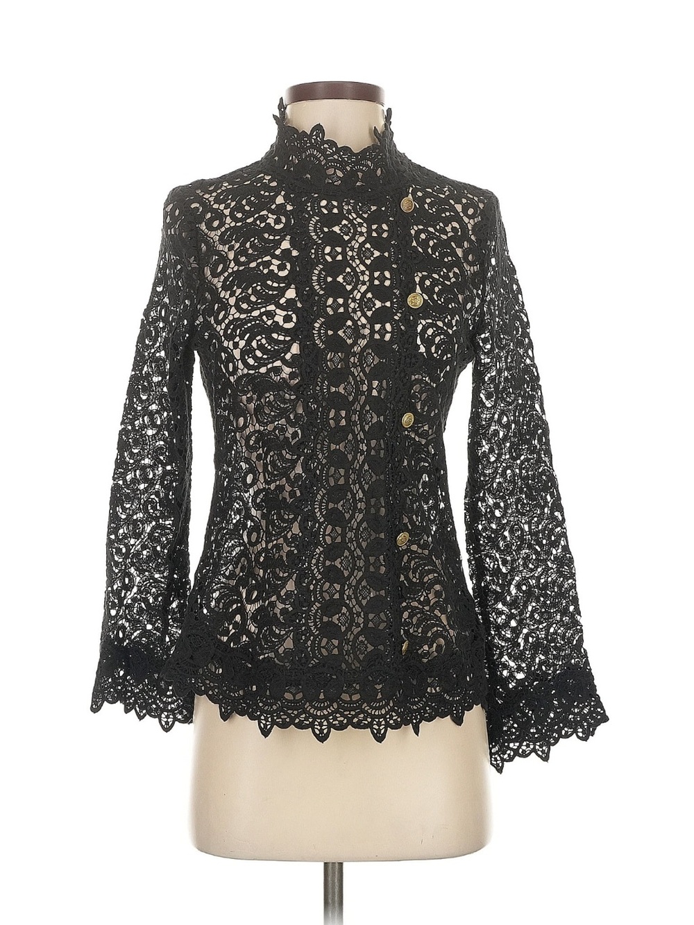 Zara Black Lace High-Neck Button Jacket
